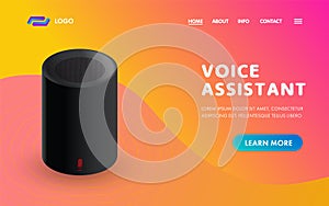 Voice Assistant Smart Home sound recognition system. IOT device web template vector concept for Landing page ui, ux design
