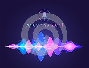 Voice assistant sound wave. Microphone voice control technology, voice and sound recognition. Vector AI assistant photo