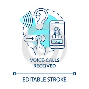 Voice-calls received turquoise concept icon. Connect with mobile phone. Chat with cellphone. Roaming idea thin line