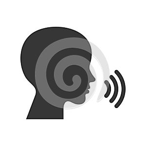 Voice Command Control Icon. Face Silhouette with Sound Waves Logo. Vector