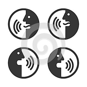 Voice Command Icons Set. Face with Sound Waves Logo. Vector