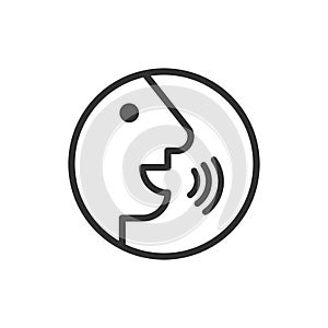 Voice command with sound waves icon in flat style. Speak control