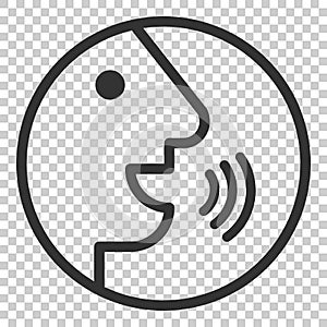 Voice command with sound waves icon in flat style. Speak control