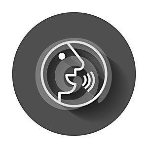 Voice command with sound waves icon in flat style. Speak control