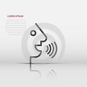 Voice command with sound waves icon in flat style. Speak control vector illustration on white isolated background. Speaker people