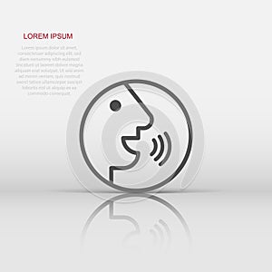 Voice command with sound waves icon in flat style. Speak control vector illustration on white isolated background. Speaker people