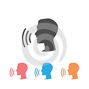 Voice control icon set. Speak or talk recognition linear icon, speaking and talking command, sound commander or speech photo