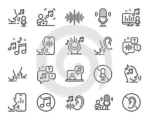 Voice line icons. Voicemail, microphone record and silence. Vector