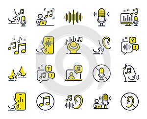 Voice line icons. Voicemail, microphone record and silence. Vector