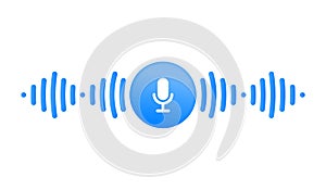 Voice message, audio chat interface and record play bubble, vector messenger playback. Voice message microphone icon with sound photo