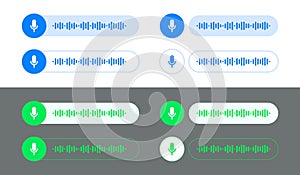 Voice messages, audio chat or messenger record interface, vector playback bubbles. Voice message UI UX or record play of audio