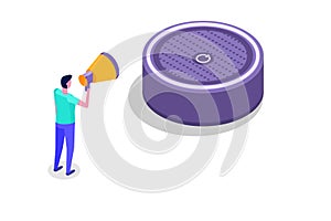 Voice messages, Voice recognition isometric concept with character. Can use for web banner, landing page template