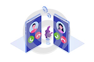 Voice over IP, IP telephony VoIP technology isometric concept.