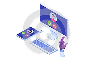 Voice over IP, IP telephony VoIP technology isometric concept.