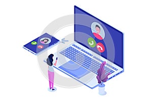 Voice over IP, IP telephony VoIP technology isometric concept.