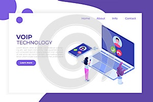 Voice over IP, IP telephony VoIP technology isometric concept.