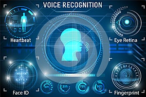 Voice recognition. Biometric Identification of Person. Face ID fingerprint