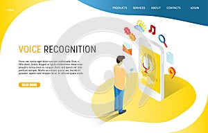 Voice recognition landing page website vector template