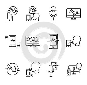 Voice recognition vector illustration collection set. Technology of digital communication and talking. Signature and smart ID.