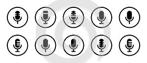 Voice recorder, microphone icon vector in circle line