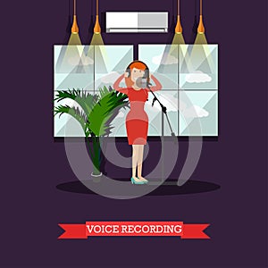 Voice recording in radio vector flat illustration