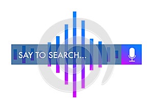 Voice search recognition concept search bar flat icon and sound assistant illustration