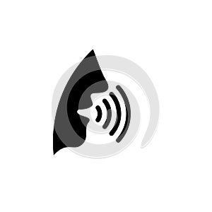 Voice and speech icon. Head, face and sound wave from the mouth. Vector illustration