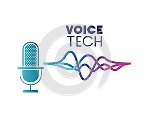 Voice tech label with microphone and sound wave