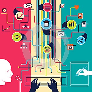 Voice, text, manual data input. Concept illustration