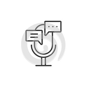 Voice translator line icon. linear style sign for mobile concept and web design. Microphone with chat bubble outline vector icon.