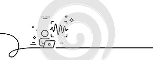 Voice wave line icon. Sound scan sign. Continuous line with curl. Vector