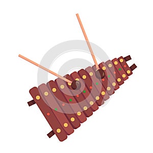 Voiced percussion musical instrument xylophone, with wooden keys, percussion sticks. photo