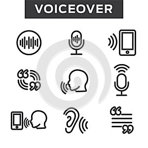 Voiceover or Voice Command Icon with Sound Wave Images