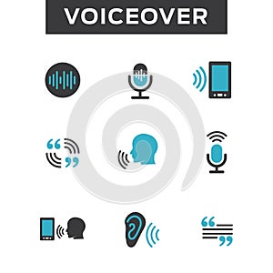 Voiceover or Voice Command Icon with Sound Wave Images