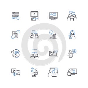 Voicing opinions line icons collection. Debate, Expression, Assert, Speak, Advocate, Communicate, Assertiveness vector