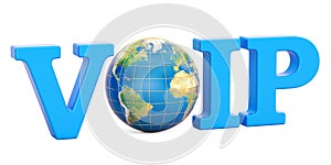 VoIP concept with Earth globe, 3D rendering