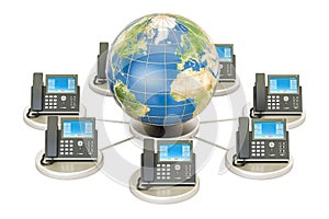 VoIP concept with Earth globe, global communication concept. 3D