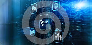 Voip IP Telephony cloud pbx concept. Voip services and networking background