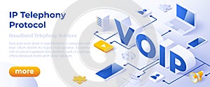 VOIP IP Telephony Services - Isometric Vector Concept Illustration.