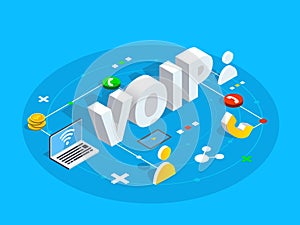 Voip isometric vector concept illustration. Voice over IP or int