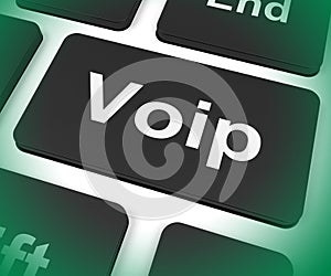 Voip Key Means Voice Over Internet Protocol Or Broadband Telephony photo