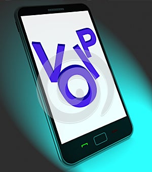 Voip On Mobile Shows Voice Over Internet Protocol Or Ip Telephony