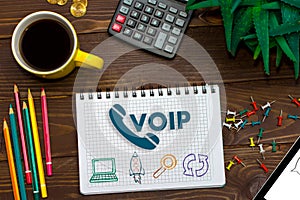 VOIP Office Communication Social Network Concept. Voice over IP - phone internet call technology