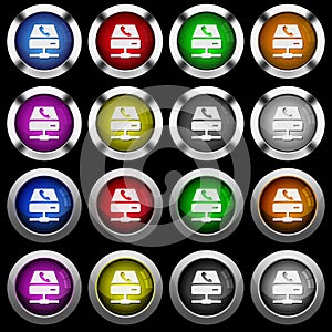 VoIP services white icons in round glossy buttons on black background