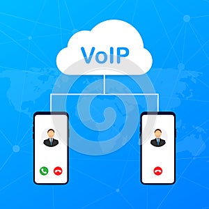 VoIP technology, voice over IP. Internet calling banner. Vector illustration.