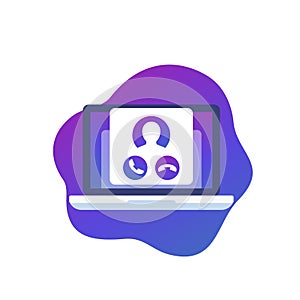 Voip telephony vector icon with a laptop