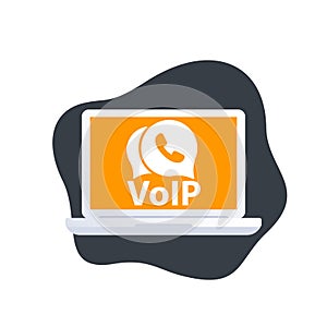 Voip telephony vector icon with a laptop