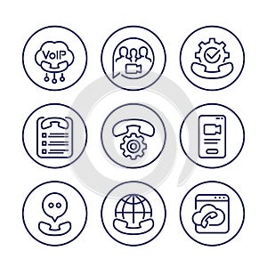 Voip telephony and video call line icons