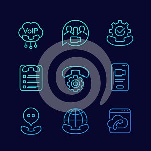 Voip telephony, video call and roaming line icons