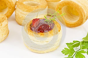 Vol-au vent with red hot chili peppers cream